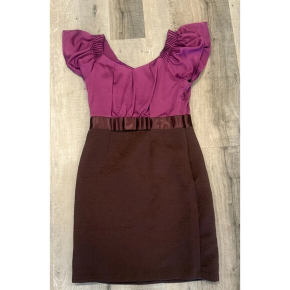 Max and Cleo Sheath Dress Women Size 10 Ruffle Sleeve Burgundy Espresso Pullover - Picture 1 of 6